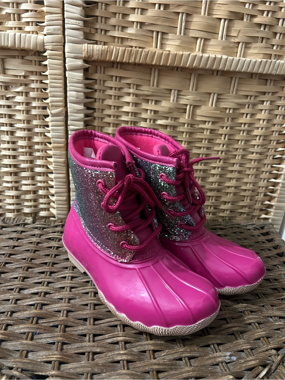 Hot Pink & Glitter Duck Boots girls size 2